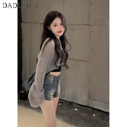 Thumbnail Quần short jean denim DADUHEY size lớn ôm vừa vặn cạp cao thời trang retro đường phố cao cấp kiểu Mỹ cho nữ 4