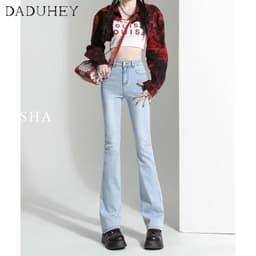 Thumbnail Quần jeans DADUHEY ống loe lưng cao phong cách đường phố Mỹ thời trang 2