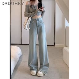 Thumbnail Quần jean dài DADUHEY size lớn ống rộng thoải mái cạp cao thời trang retro đường phố cao cấp kiểu Mỹ 2
