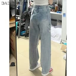 Thumbnail Quần jean dài DADUHEY size lớn ống rộng thoải mái cạp cao ngôi sao thời trang retro đường phố cao cấp kiểu Mỹ 3