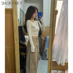 Thumbnail DaDuHey New American Ins High Street Retro Khaki Jeans Niche High Waist Loose Wide Leg Pants Large Size Trousers 3