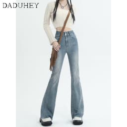 Thumbnail DaDuHey New American Ins High Street Washed Micro-flare Jeans Niche High Waist Wide Leg Pants plus Size Trousers 2