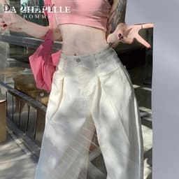 Thumbnail Quần jean DADUHEY phong cách cổ điển đường phố cao cấp Mỹ ống rộng cạp cao cỡ lớn 1