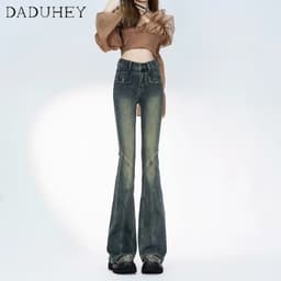 Thumbnail Quần jeans DADUHEY ống rộng lưng cao phong cách đường phố Mỹ cổ điển thời trang cao cấp 2