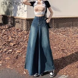 Thumbnail Quần jean DADUHEY ống rộng cạp cao phong cách đường phố Mỹ cổ điển cao cấp plus size 3