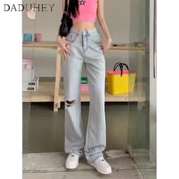 Thumbnail Quần jean DADUHEY thường ngày size lớn ống rộng thoải mái cạp cao thời trang retro đường phố cao cấp kiểu Mỹ 3