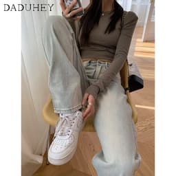 Thumbnail DaDuHey New American Ins High Street Retro Yellow Mud Jeans Niche High Waist Straight Pants Large Size Trousers 4
