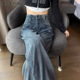 Thumbnail Quần jean DADUHEY ống rộng phong cách đường phố Mỹ cổ điển cao cấp plus size 4