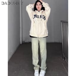 Thumbnail DaDuHey New American Style Ins High Street Retro Yellow Mud Jeans Niche High Waisted Straight Leg Pants 3