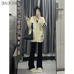 Thumbnail DaDuHey New American Ins High Street Stretch Micro-flare Jeans Niche High Waist Wide Leg Pants plus Size Trousers 2