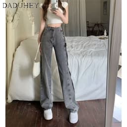 Thumbnail Quần jean dài DADUHEY size lớn ống rộng cạp cao thời trang retro đường phố cao cấp kiểu Mỹ 2