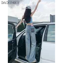 Thumbnail Quần jean rách DADUHEY dáng dài size lớn ống rộng thoải mái cạp cao màu nhạt thời trang kiểu Mỹ cho nữ 3