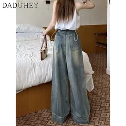 Thumbnail Quần jeans DADUHEY ống rộng phong cách đường phố cổ điển cao cấp plus size 4