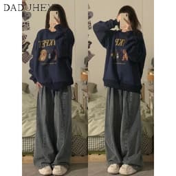 Thumbnail Quần jean DADUHEY lưng cao ống rộng phong cách đường phố Mỹ cổ điển cao cấp plus size 3