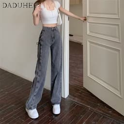 Thumbnail Quần jean dài DADUHEY size lớn ống rộng cạp cao thời trang retro đường phố cao cấp kiểu Mỹ 3