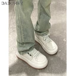 Thumbnail DaDuHey New American Ins High Street Retro Jeans Niche High Waist Elastic Straight Pants plus Size Trousers 3