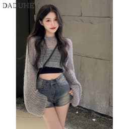 Thumbnail Quần short jean denim DADUHEY size lớn ôm vừa vặn cạp cao thời trang retro đường phố cao cấp kiểu Mỹ cho nữ 2