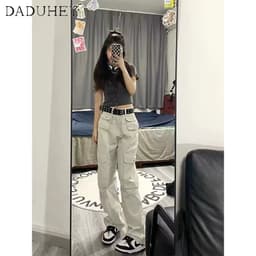 Thumbnail DaDuHey New American Ins High Street Retro Overalls Niche High Waist Wide Leg Pants Large Size Trousers 3