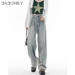 Thumbnail DaDuHey New American Ins High Street Retro Washed Jeans Niche High Waist Loose Wide Leg Pants plus Size Trousers 4