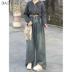 Thumbnail Quần jeans cạp cao ống rộng plus size phong cách đường phố retro 4