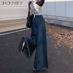 Thumbnail Quần jean DADUHEY ống rộng cạp cao phong cách đường phố Mỹ cổ điển cao cấp plus size 2