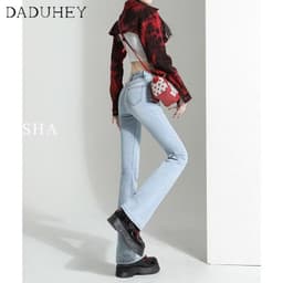 Thumbnail Quần jeans DADUHEY ống loe lưng cao phong cách đường phố Mỹ thời trang 4