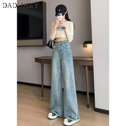 Thumbnail Quần jean DADUHEY cạp cao dáng rộng phong cách Mỹ cổ điển cỡ lớn 3