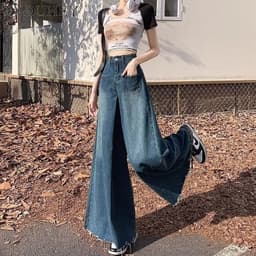 Thumbnail Quần jean DADUHEY ống rộng cạp cao phong cách đường phố Mỹ cổ điển cao cấp plus size 4