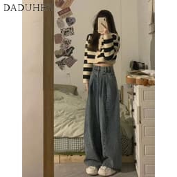 Thumbnail Quần jean DADUHEY lưng cao ống rộng phong cách đường phố Mỹ cổ điển cao cấp plus size 4