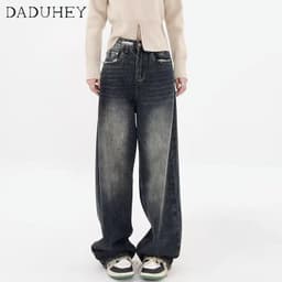Thumbnail Quần jean DADUHEY cạp cao ống rộng phong cách đường phố Mỹ thời trang cao cấp 2023 size lớn 2