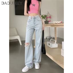 Thumbnail Quần jean DADUHEY thường ngày size lớn ống rộng thoải mái cạp cao thời trang retro đường phố cao cấp kiểu Mỹ 2