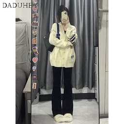 Thumbnail DaDuHey New American Ins High Street Stretch Micro-flare Jeans Niche High Waist Wide Leg Pants plus Size Trousers 3