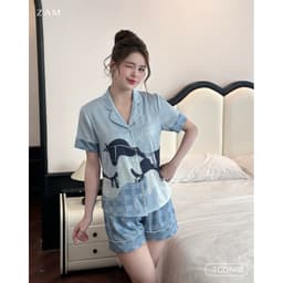Thumbnail BỘ MẶC NHÀ ZAM - TCDA68 - BỘ NGẮN TAY QUẦN ĐÙI  NGỰA KẺ XANH 3