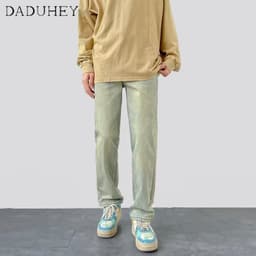 Thumbnail DaDuHey New American Style Ins High Street Retro Thin Denim Jeans Niche High Waisted Stretch Straight Leg Pants 4