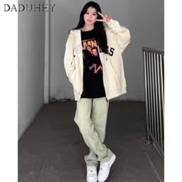 Thumbnail DaDuHey New American Style Ins High Street Retro Yellow Mud Jeans Niche High Waisted Straight Leg Pants 4