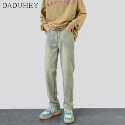 Thumbnail DaDuHey New American Style Ins High Street Retro Thin Denim Jeans Niche High Waisted Stretch Straight Leg Pants 2