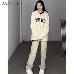 Thumbnail DaDuHey New American Style Ins High Street Retro Yellow Mud Jeans Niche High Waisted Straight Leg Pants 2