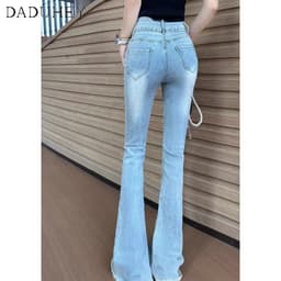 Thumbnail DaDuHey New American Style Ins High Street Washed Micro-flare Jeans Niche High Waist Wide Leg Pants Trousers 4