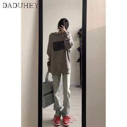 Thumbnail Quần jeans DADUHEY lưng cao phối màu vàng đất phong cách đường phố Mỹ cổ điển cao cấp cỡ lớn 3