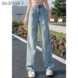 Thumbnail Quần jean rách DADUHEY dáng dài size lớn ống rộng thoải mái cạp cao màu nhạt thời trang kiểu Mỹ cho nữ 4