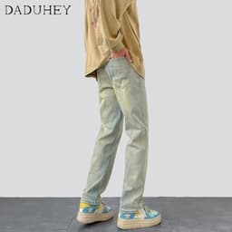 Thumbnail DaDuHey New American Style Ins High Street Retro Thin Denim Jeans Niche High Waisted Stretch Straight Leg Pants 3