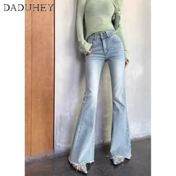 Thumbnail DaDuHey New American Ins High Street Retro Micro-flare Jeans Niche High Waist Stretch Wide Leg Pants Trousers 4