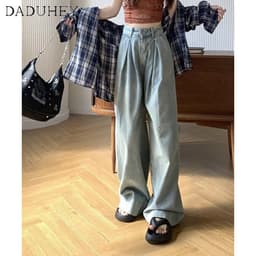 Thumbnail Quần jean dài DADUHEY ống rộng thoải mái cạp cao vải giặt thời trang retro đường phố cao cấp kiểu Mỹ 2