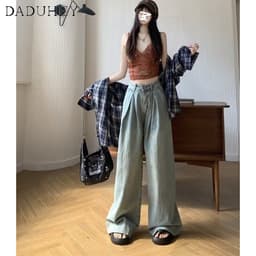 Thumbnail Quần jean dài DADUHEY ống rộng thoải mái cạp cao vải giặt thời trang retro đường phố cao cấp kiểu Mỹ 3