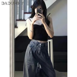 Thumbnail Quần jean DADUHEY ống rộng cạp cao phong cách đường phố Mỹ cổ điển cao cấp cỡ lớn 3