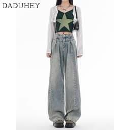 Thumbnail DaDuHey New American Ins High Street Retro Washed Jeans Niche High Waist Loose Wide Leg Pants plus Size Trousers 2