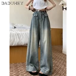 Thumbnail Quần jeans DADUHEY ống rộng phong cách đường phố cổ điển cao cấp plus size 3