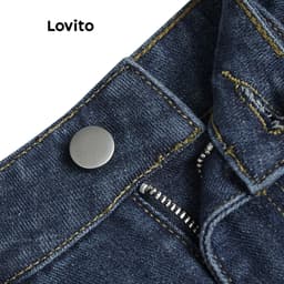 Thumbnail Quần short Lovito vải denim màu trơn phong cách thường ngày cho nữ L95ED915 4