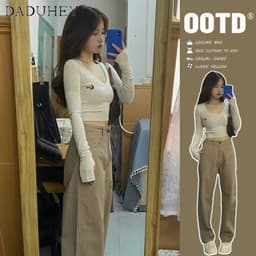 Thumbnail DaDuHey New American Ins High Street Retro Khaki Jeans Niche High Waist Loose Wide Leg Pants Large Size Trousers 4