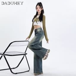 Thumbnail DaDuHey New American Ins High Street Washed Jeans Niche High Waist Loose Wide Leg Pants plus Size Trousers 3